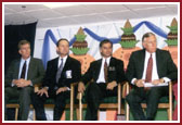 [From right] U.S. Congressman Steny H. Hoyer, Maryland State Delegate Mr.Kumar Barve, Prince George's County Police Chief Mr.John Farrell, Personal Secretary to U.S. Congressman Mr.John Bohannon  visits temple